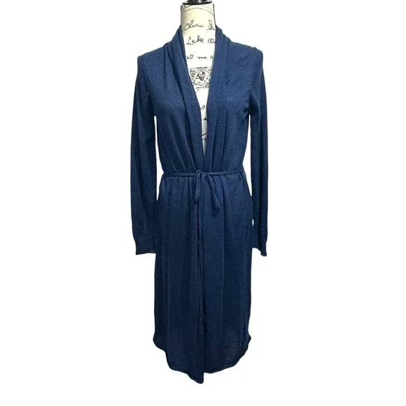 ZADIG & VOLTAIRE Rona Cp Cardigan Blue Cashmere Shawl Collar Tie Waist Long, S - Picture 2 of 14